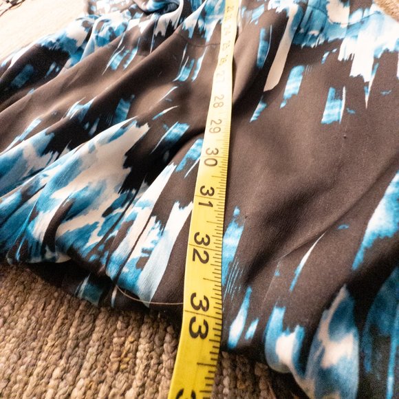 Derek Lam Size Medium Dress Black Blue Surplice Bubble Hem Pockets Faux Wrap - Picture 11 of 12